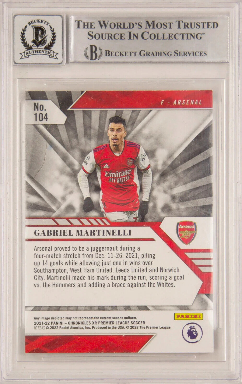 Gabriel Martinelli Signed 2021-22 Panini Chronicles Rookie – BGS 10 Autograph